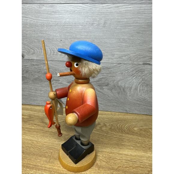 Vtg Holzkunst Christian Ulbricht Fisherman 8.25” Wood German Nutcracker - Picture 3 of 12